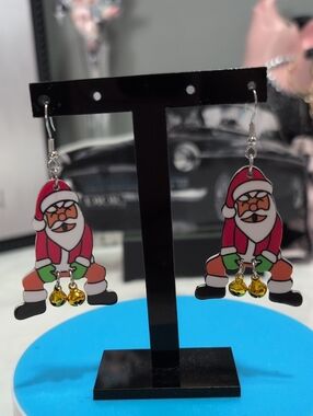 Festive Santa Dangle Earrings with Gold Jingle Bells 🎅